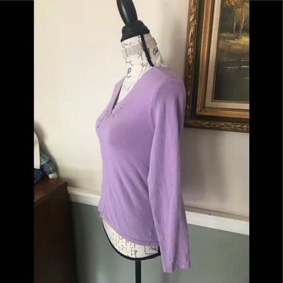 Studio C Lavender Ribbed V-Neck Stretchy Top S - Picture 4 of 7